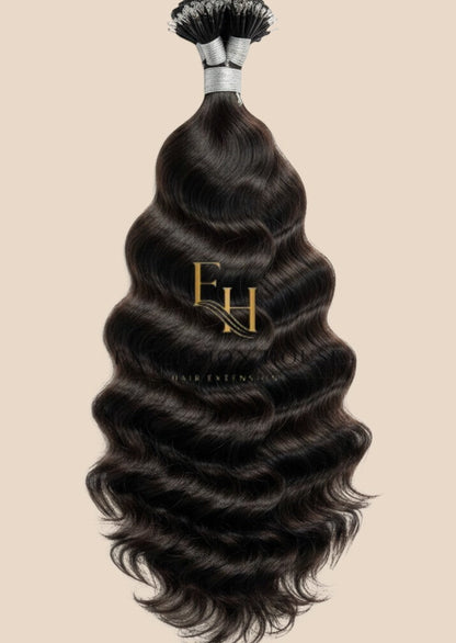 Extension house nanoring extensions van 100% human hair in natuurlijke donkerbruine/zwarte kleur #1B.