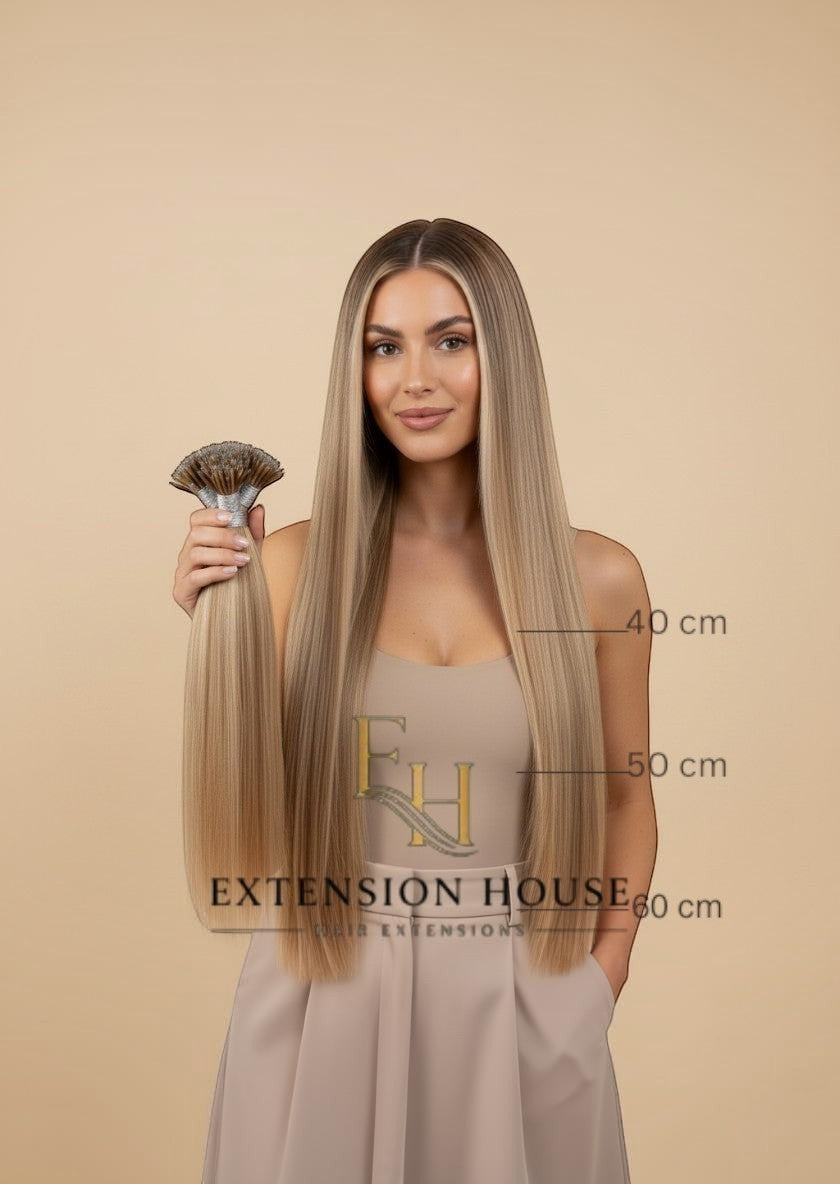 Extension House #16/60 warme blonde highlight blend nanoring extensions van 100% Remy- সোজা haar.