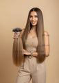 Extension House nanoring haar extensions, 100% echt haar, lichtbruin met highlights, 40-60 cm lang.