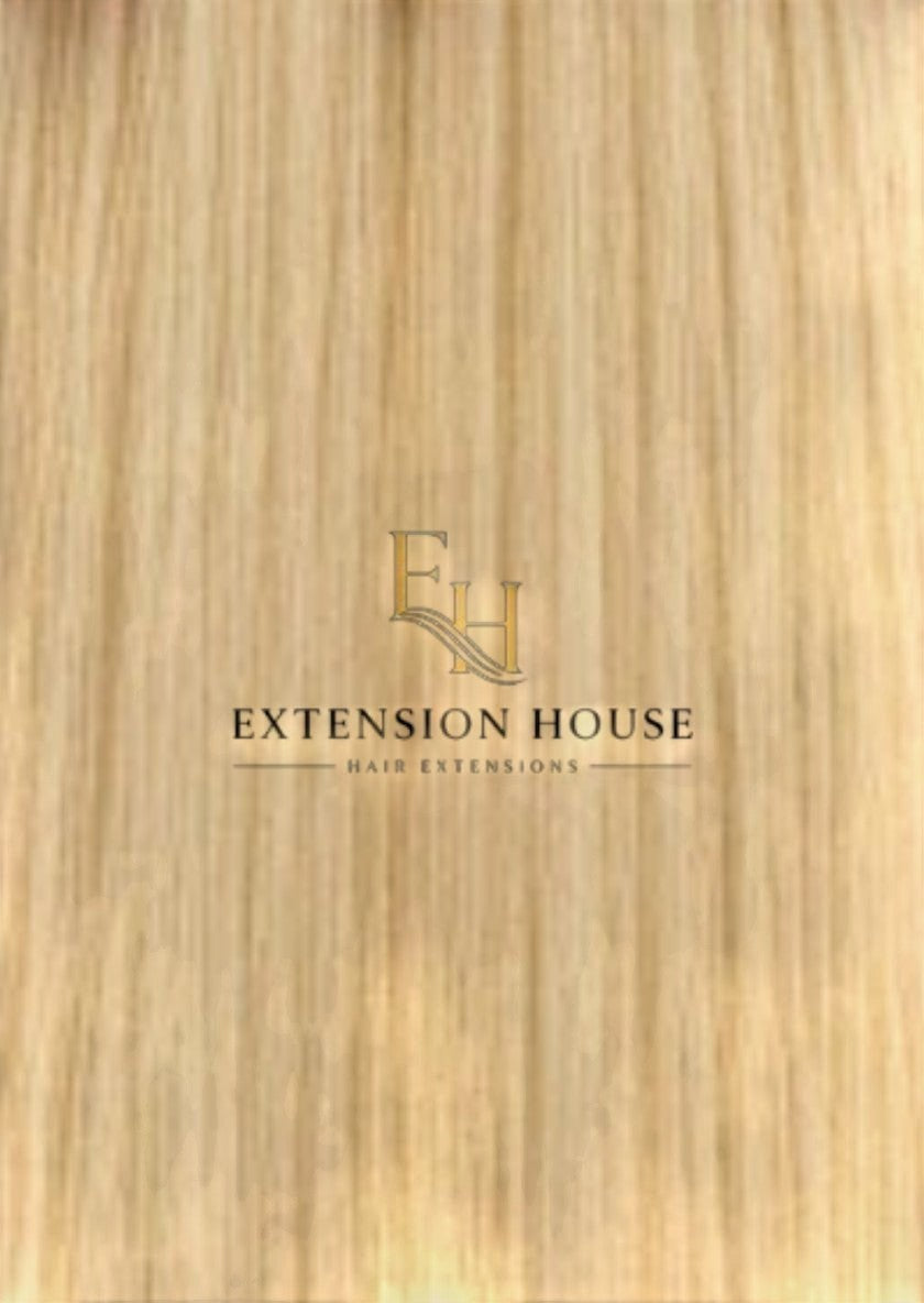 Extension House nanoring haarverlengingen in zonnig blond, gemaakt van 100% echt haar voor volume en lengte.