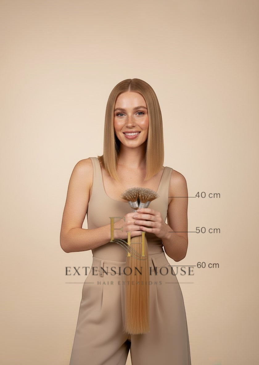 Extension House #20 Nanoring hairextensions in lichtbruine kleur, 100% echt haar, 40-60 cm lang.