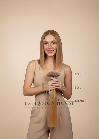 Extension House #20 Nanoring hairextensions in lichtbruine kleur, 100% echt haar, 40-60 cm lang.
