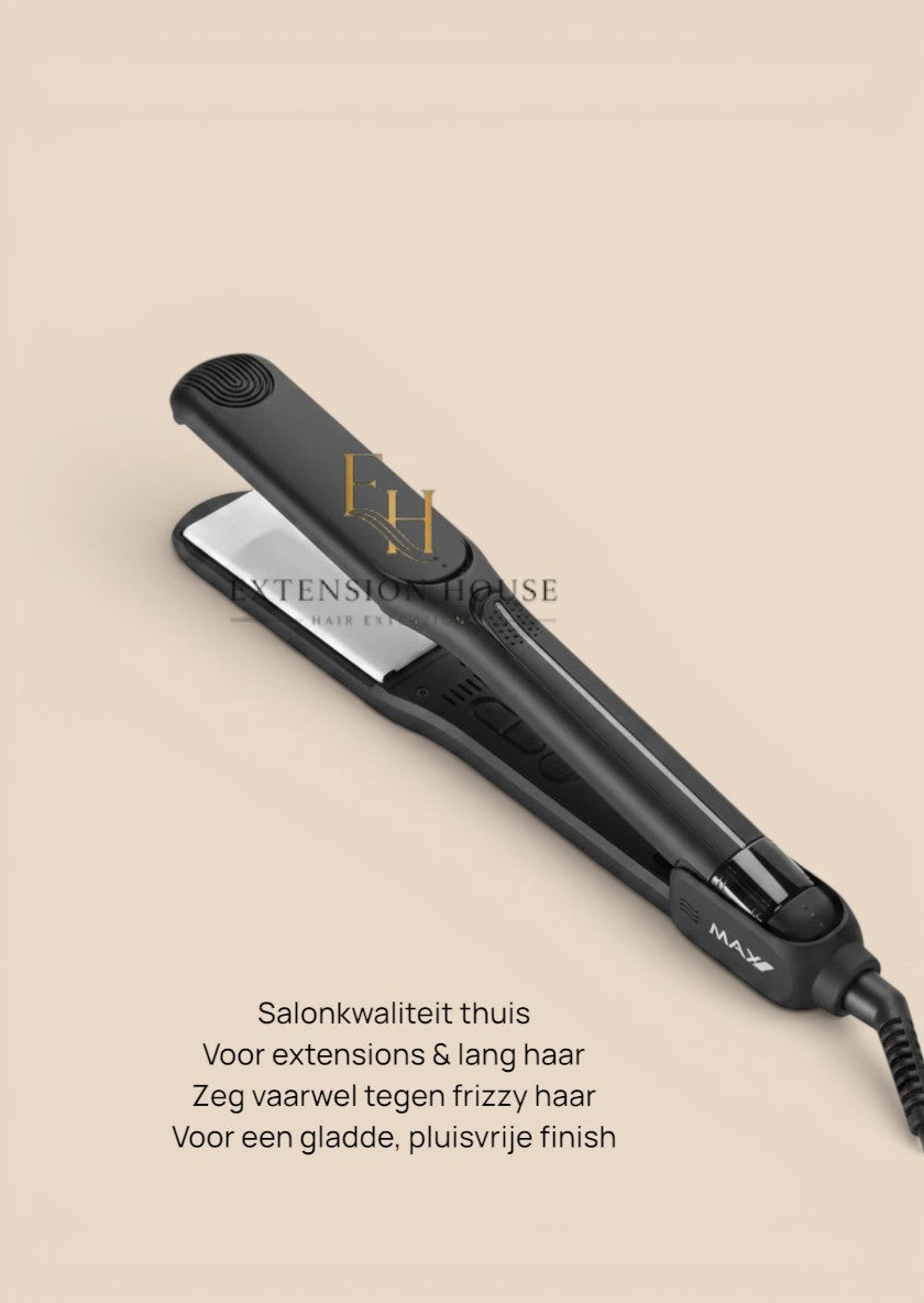 Extension house professionele zwarte haarstijltang met titanium platen en instelbare temperatuur voor glanzend haar.