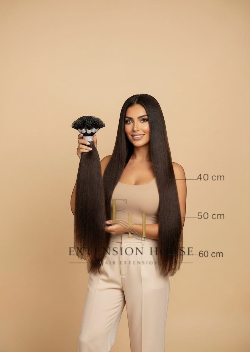 Extension House 1A warmbruin nanoring haar extensions van 100% echt haar, 40-60 cm lang