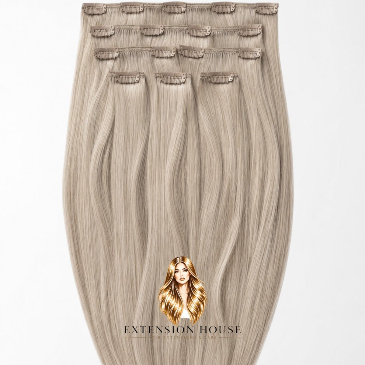 Extension house clip-in extensions in zilverblond 100% human hair voor extra volume en lengte