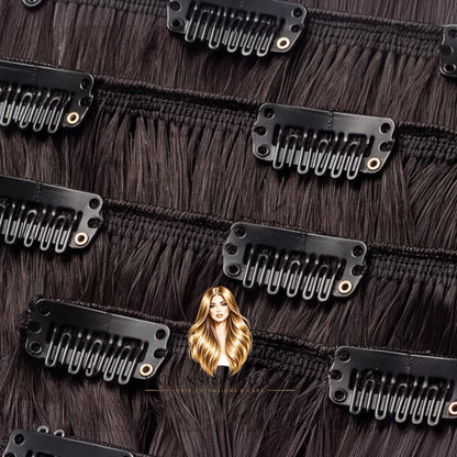 Extension house clip-in extensions van 100% human hair in de kleur zwartbruin met stevige zwarte clips