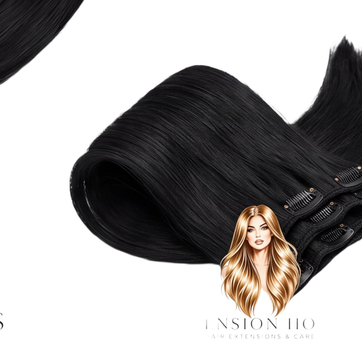 Extension house clip-in hairextensions van 100% human hair in diepzwart voor direct volume en lengte.