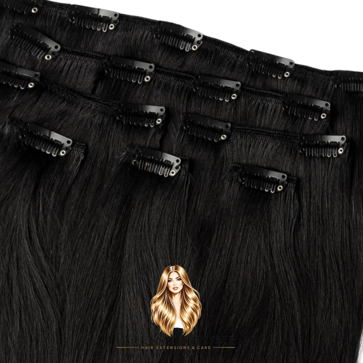 Extension house clip-in extensions van 100% zwart human hair voor direct volume en lengte