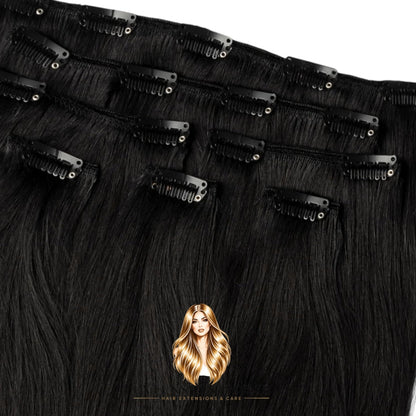 Extension house clip-in extensions van 100% zwart human hair voor direct volume en lengte