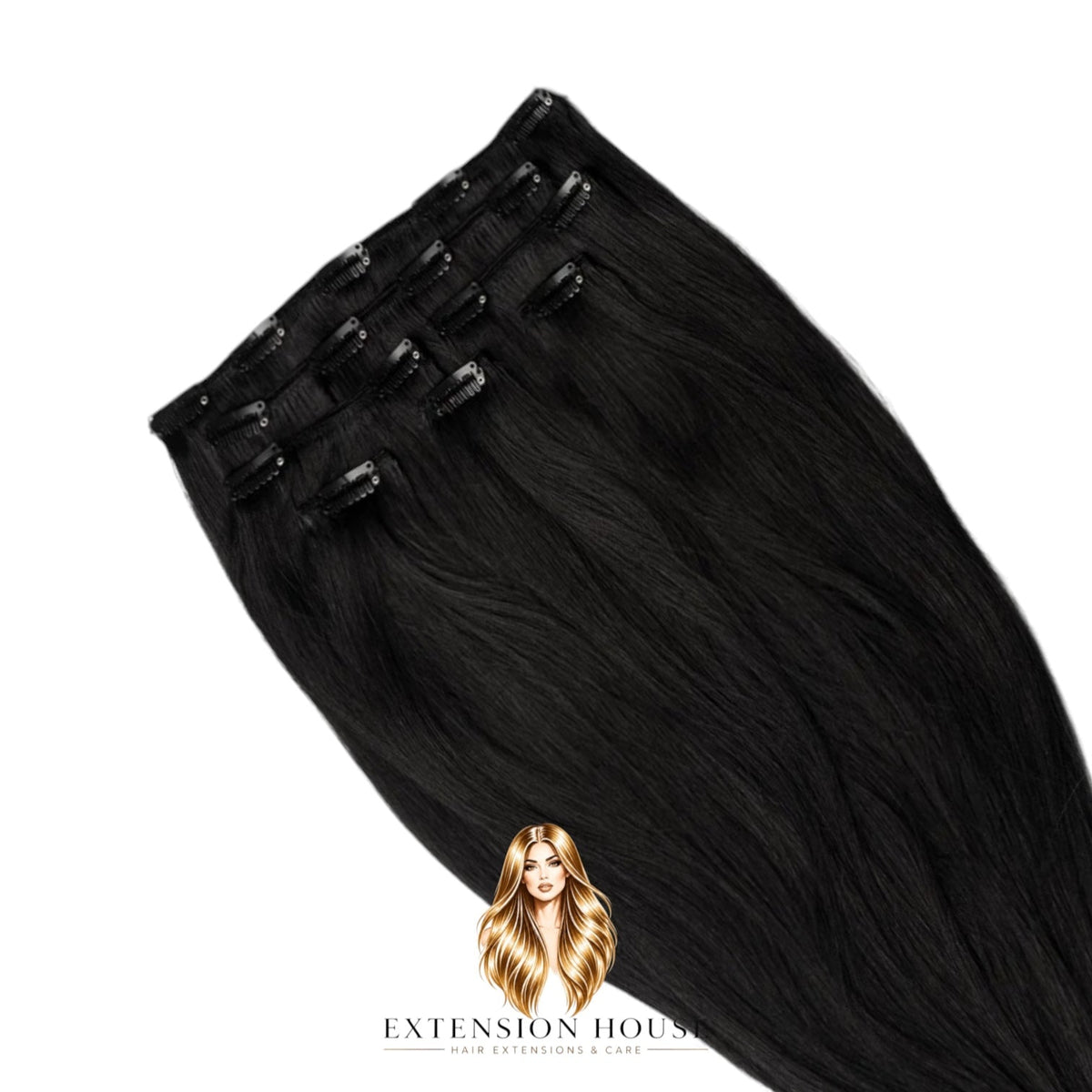 Extension house clip-in hairextensions van 100% human hair in diepzwart voor direct volume en lengte