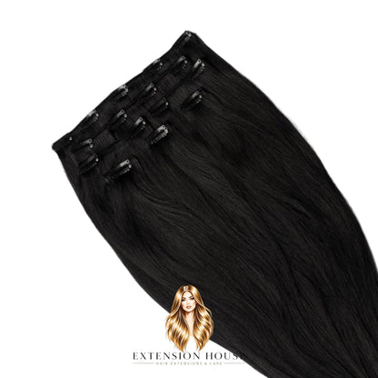 Extension house clip-in hairextensions van 100% human hair in diepzwart voor direct volume en lengte